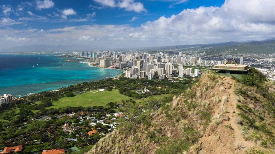 View of Honolulu from Diamond Head Crater, Oahu, Hawaii