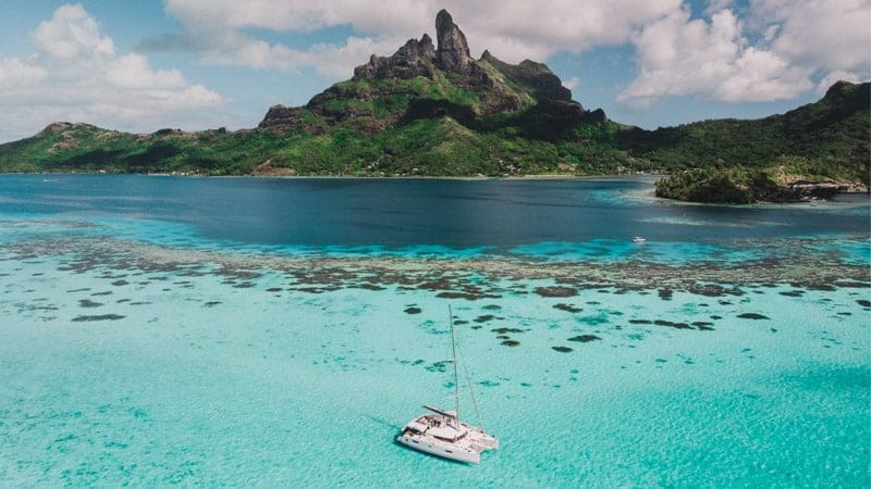 Catamaran sailing in Bora Bora