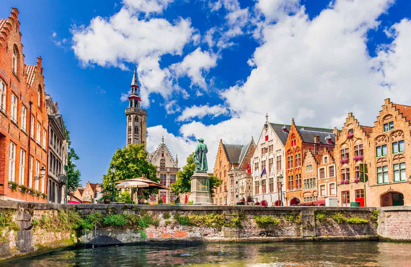 Medieval houses in Belgium on the Bruges canal.