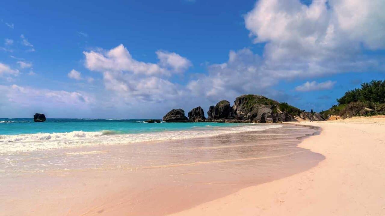Beach with pink sand in Bermuda.