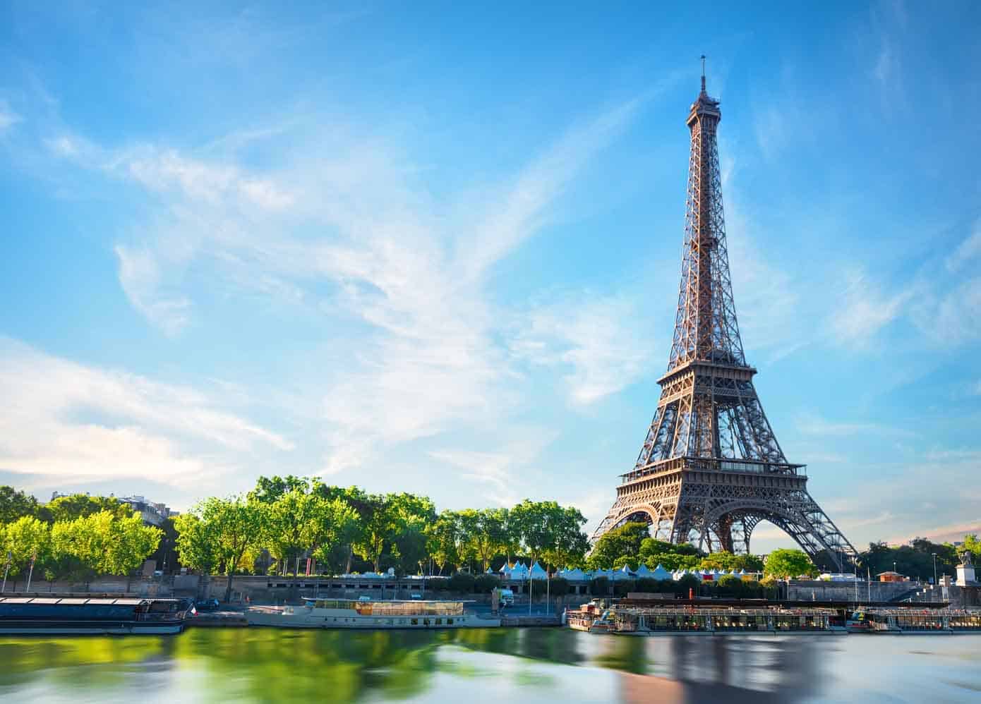 Seine River with the Eiffel Tower in the background.