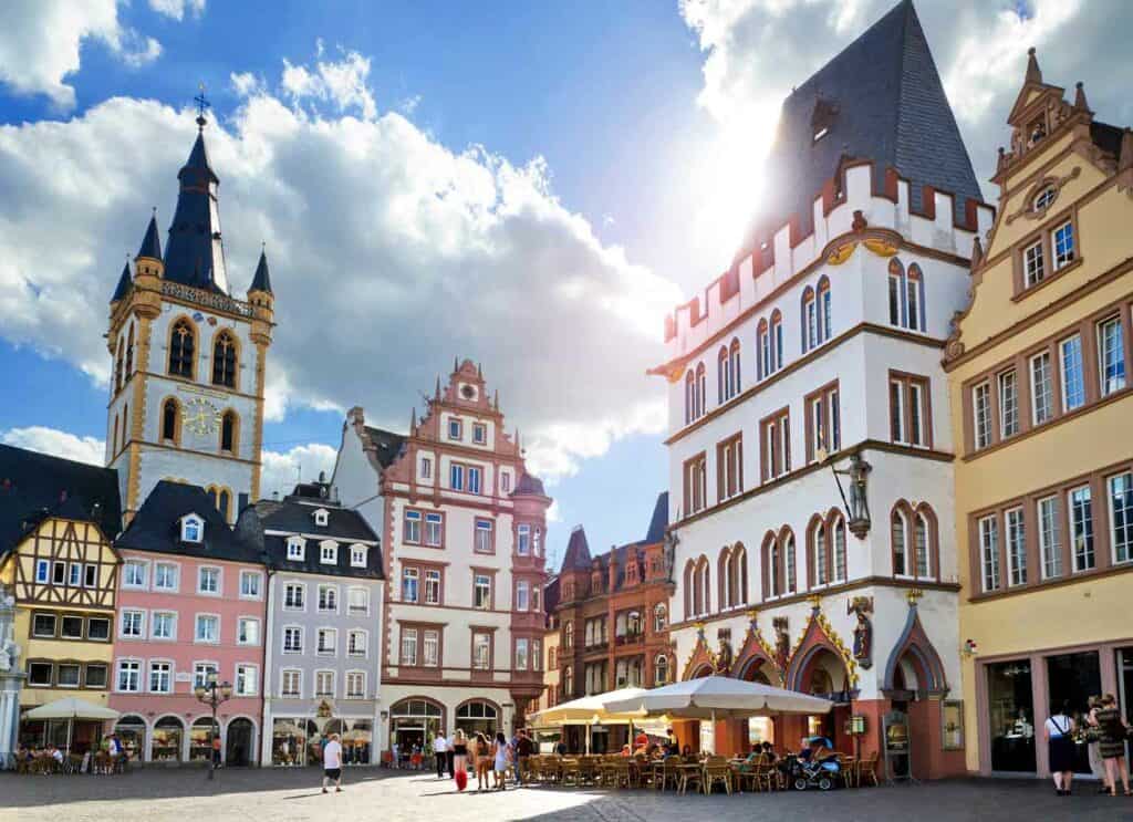 Buildings at hauptmarkt main market in Trier, Germany.