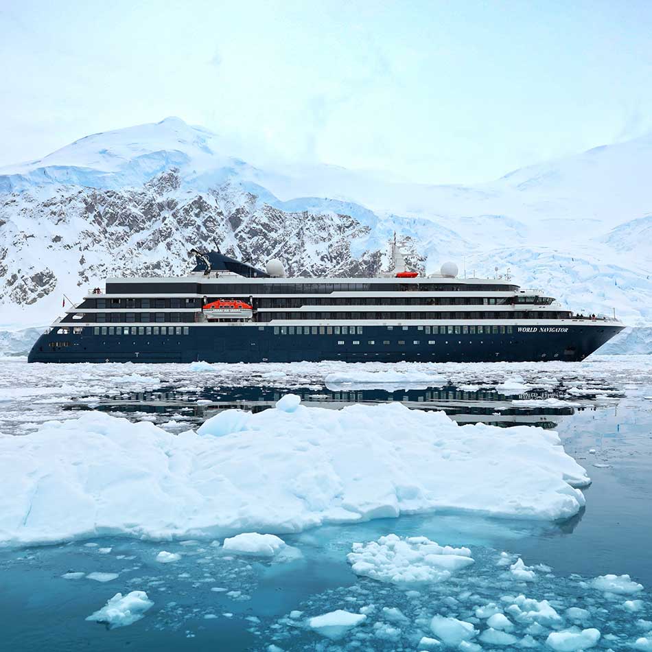 Atlas ocean voyages world navigator in icy waters.