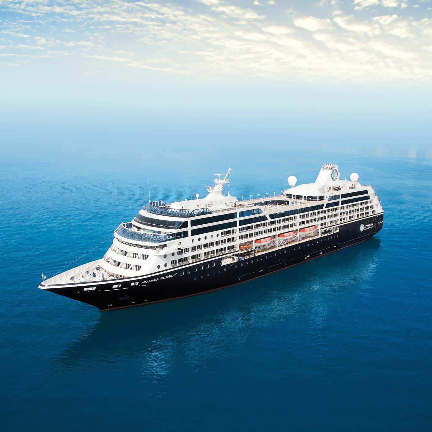 Aerial view of a cruise ship in the ocean.