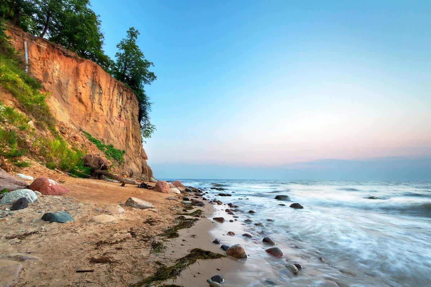 Massive cliffs leading into the ocean in Poland, Europe.