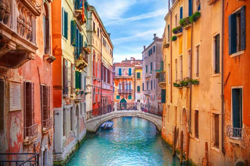 Colorful, romantic canals in Venice, Italy.