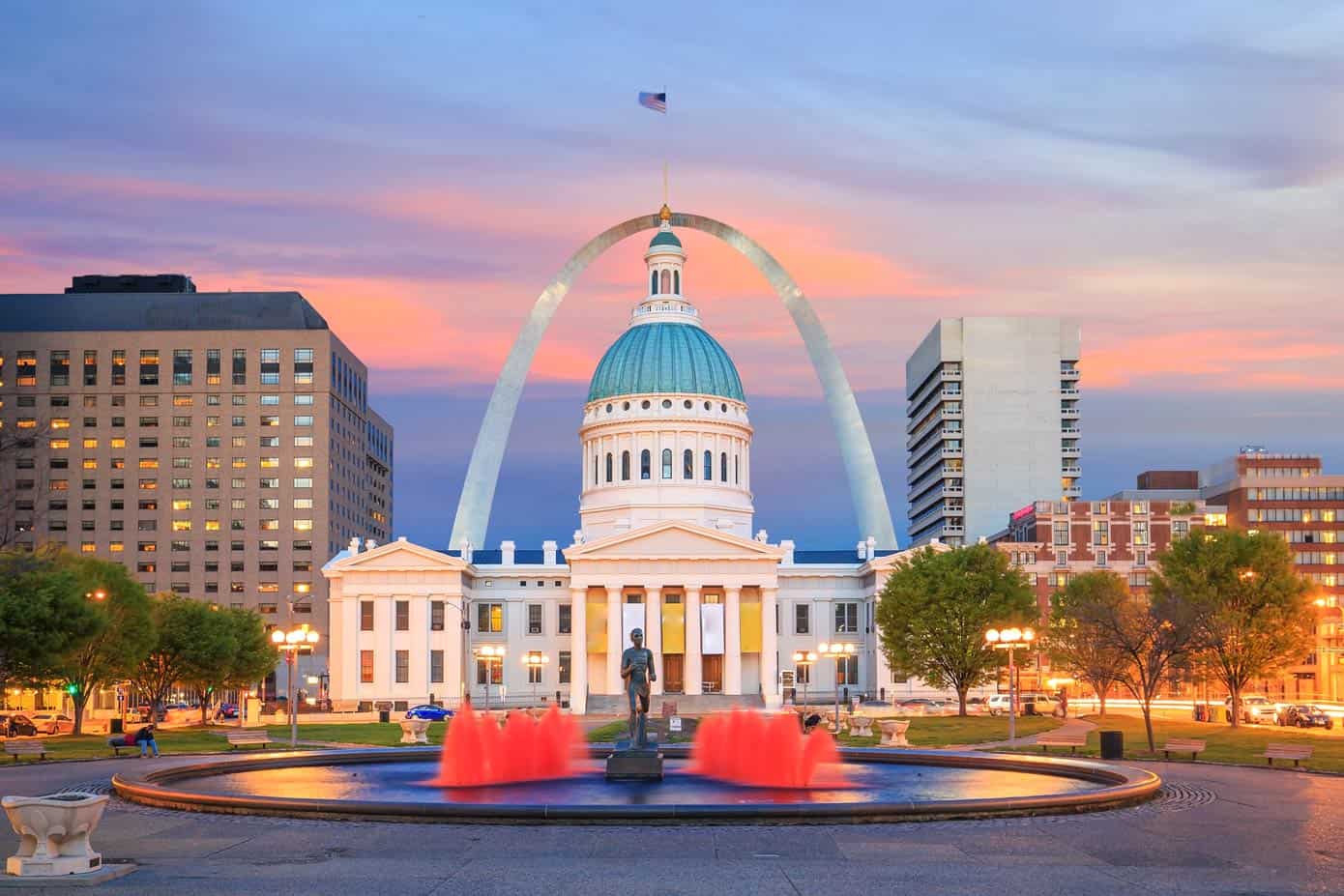 Downtown St. Louis, Missouri skyline and Gateway Arch.