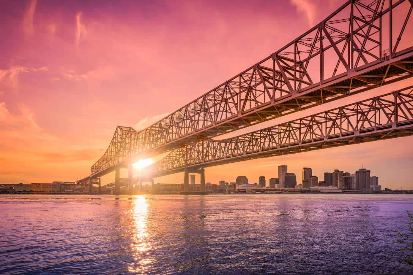 The Crescent City Connection bridge in New Orleans, LA.