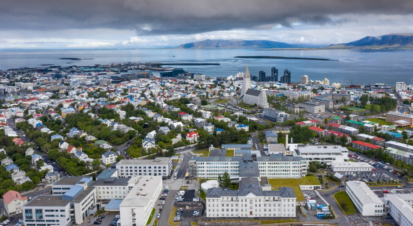 Aerial view of Reykjavik, Iceland.