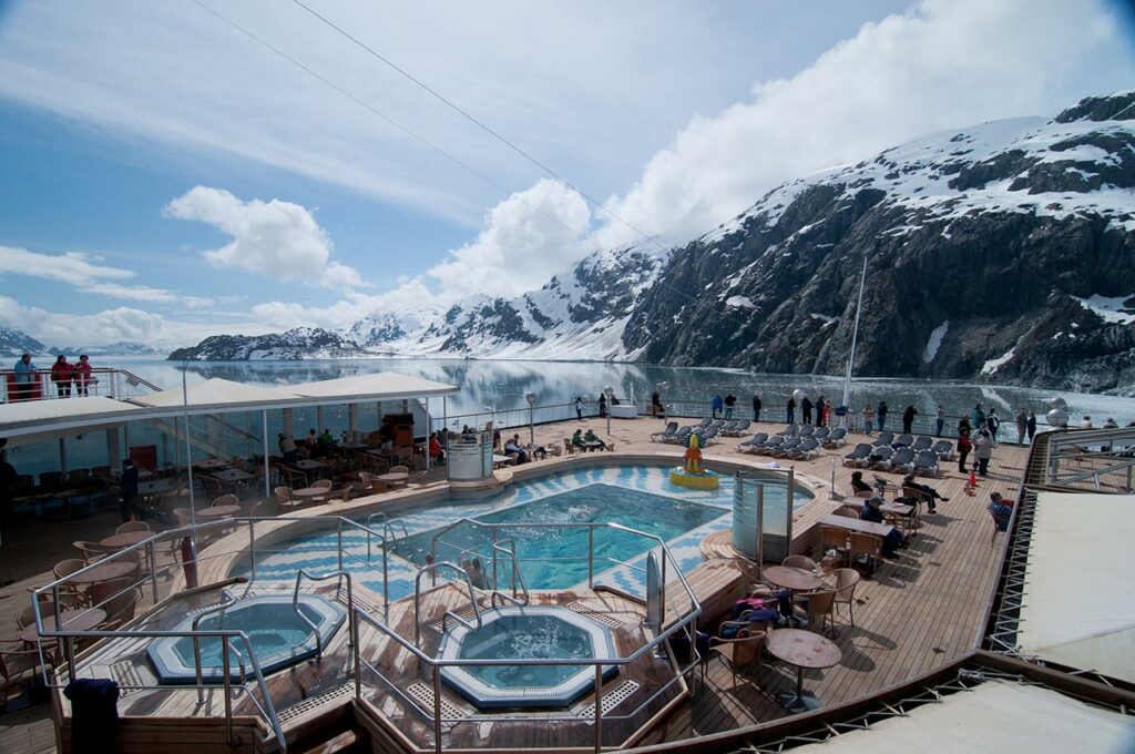 cruise ship docked in Glacier Bay, Alaska.